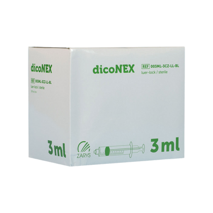 Strzykawka trzyczęściowa 3 ml LL, zielony tłok (100 szt.) - dicoNEX