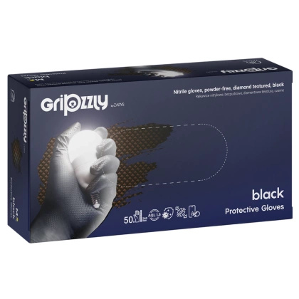 Gripzzly rękawice nitrylowe bezpudrowe czarne (50 szt.) - rozm. L