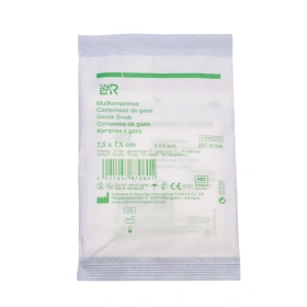 Kompresy gazowe 17. nitkowe 12. warst. 7,5 x 7,5 cm. (3 szt.) sterylne - L&R