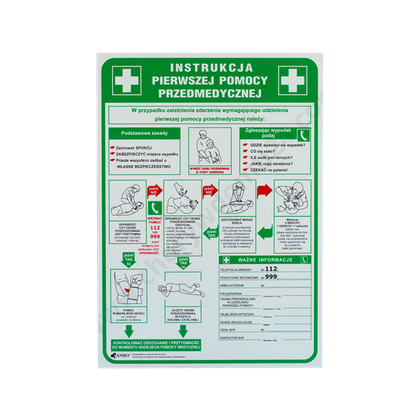 Instrukcja pierwszej pomocy przedmedycznej 250x350 do apteczki