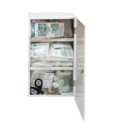 Apteczka ścienna, stalowa "50" MIX: DIN 13164 + 13157 + aparat do sztucznego oddychania