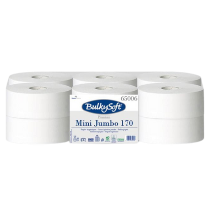 Papier toaletowy mini Jumbo 2-warstwowy, biały, 170 m (12 rolek), kompatybilny z T2 - BulkySoft Premium