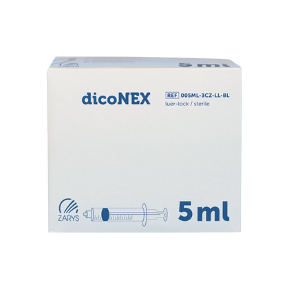 Strzykawka trzyczęściowa 5 ml LL, zielony tłok (100 szt.) - dicoNEX