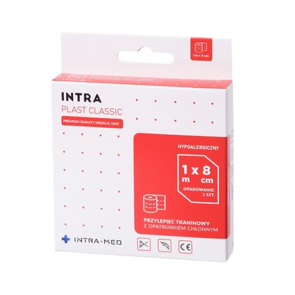 Plaster tkaninowy z opatrunkiem do cięcia - Intra Plast Classic - 8 cm x 1 m