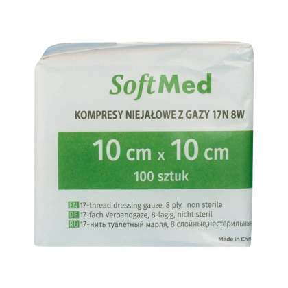 Kompresy gazowe 17. nitkowe 8. warst. 10 x 10 cm (100 szt.) - SoftMed