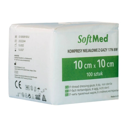 Kompresy gazowe 17. nitkowe 8. warst. 10 x 10 cm (100 szt.) - SoftMed