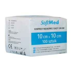 Kompresy gazowe 13. nitkowe 8. warst. 10 x 10 cm  (100 szt.) - SoftMed