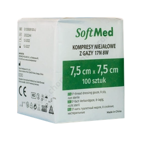 Kompresy gazowe 13. nitkowe 8. warst. 7,5 x 7,5 cm  (100 szt.) - SoftMed