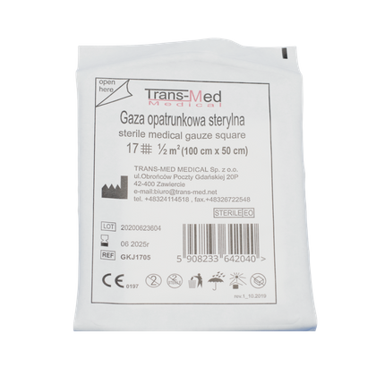 Gaza opatrunkowa 17. nitkowa 1/2 m2, STERYLNA - TM