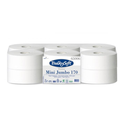 Papier toaletowy mini Jumbo 2-warstwowy, biały, 170 m (12 rolek), kompatybilny z T2 - BulkySoft Premium