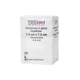 Kompresy gazowe 17. nitkowe 8. warst. 7,5 x 7,5 cm (100 szt.) - TransMed