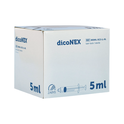 Strzykawka trzyczęściowa 5 ml LL, zielony tłok (100 szt.) - dicoNEX