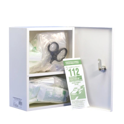 Apteczka ścienna, stalowa „30” DIN 13157 + aparat do sztucznego oddychania