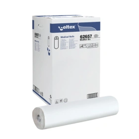 Podkład w rolce, medyczny, celulozowy, 60 cm x 50 m,<br>perforacja co 50 cm (9 szt.) - biały Celtex