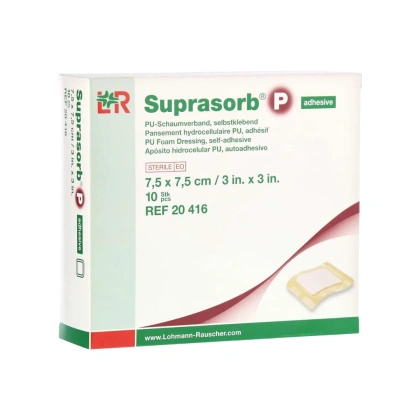 Opatrunek piankowy SUPRASORB P Adhesive 7,5 x 7,5 cm, przylepny (10 szt.)
