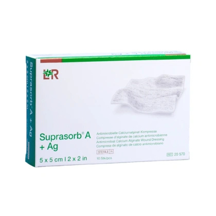 SUPRASORB A+Ag 5 x 5 cm. Opatrunek przeciwbakteryjny ze srebrem (10 szt.)
