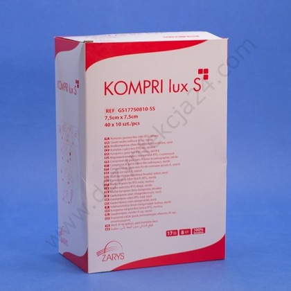 Kompresy gazowe 17. nitkowe 8. warst. KOMPRI lux S 10 x 10 cm (40 op. x 10 szt.) STERYLNE - Zarys