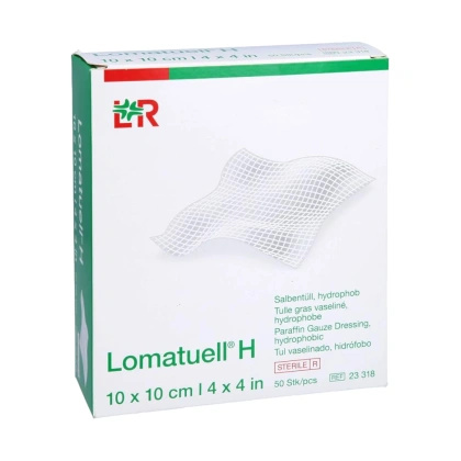 Lomatuell H 10 x 10 cm. Tiulowy opatrunek maściowy z parafiną (50 szt.)