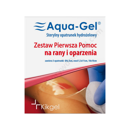 Aqua-gel opatrunek hydrożelowy (kpl. 3 szt. - śr. 6,5 cm.+5,5 x 11 cm.+10 x 10cm.)