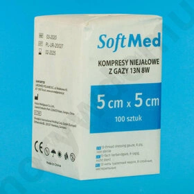 Kompresy gazowe 13. nitkowe 8. warstwowe 5 x 5 cm (100 szt.) - SoftMed