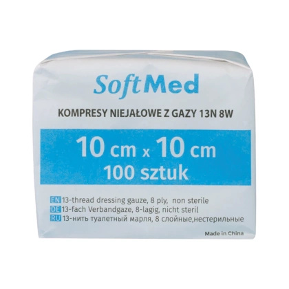 Kompresy gazowe 13. nitkowe 8. warst. 10 x 10 cm  (100 szt.) - SoftMed