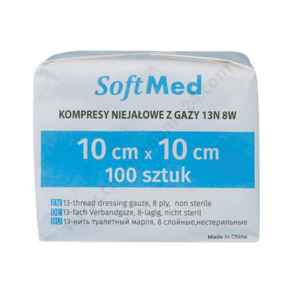 Kompresy gazowe 13. nitkowe 8. warst. 10 x 10 cm  (100 szt.) - SoftMed