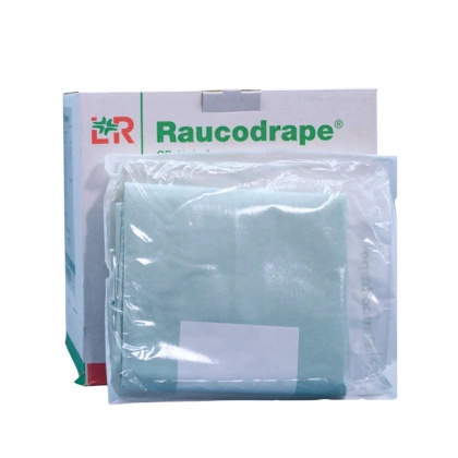 RAUCODRAPE - Serweta okulistyczna,150 x 150 cm. (otw.7 x 10cm) STERYLNA, Z WORKIEM NA PŁYNY