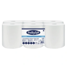 Ręcznik w roli, 1-warstwowy, centralnie dozowany, MAXI, classic, biały, 300 m, (6 rolek) - BulkySoft