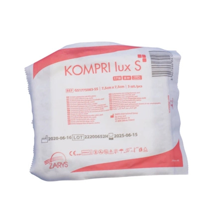 Kompresy gazowe 17. nitkowe 8. warst. KOMPRI lux S 10 x 10 cm (50 x 3 szt.) STERYLNE - Zarys