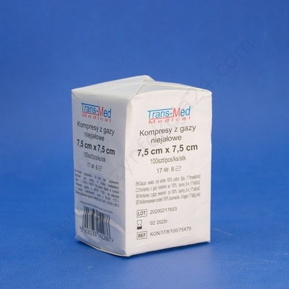 Kompresy gazowe 17. nitkowe 8. warst. 7,5 x 7,5 cm (100 szt.) - TM