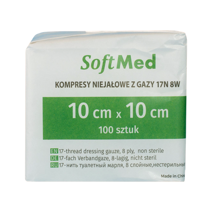 Kompresy gazowe 17. nitkowe 8. warst. 10 x 10 cm  (100 szt.) - SoftMed