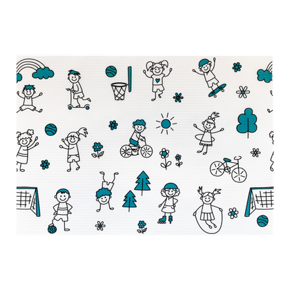 Podkład podfoliowany w rolce 33 cm x 20 m, perforacja co 50 cm - dziecięcy, niebieskie wzorki