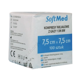 Kompresy gazowe 17. nitkowe 8. warst. 7,5 x 7,5 cm (100 szt.) - SoftMed