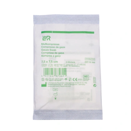 Kompresy gazowe 17. nitkowe 12. warst. 7,5 x 7,5 cm. (3 szt.) sterylne - L&R