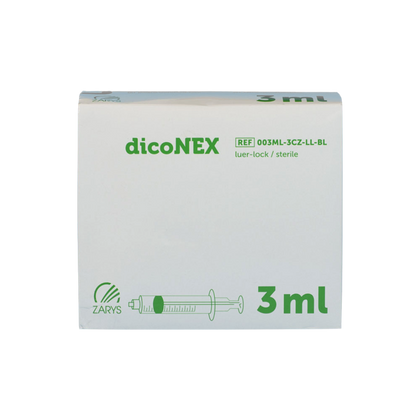 Strzykawka trzyczęściowa 3 ml LL, zielony tłok (100 szt.) - dicoNEX