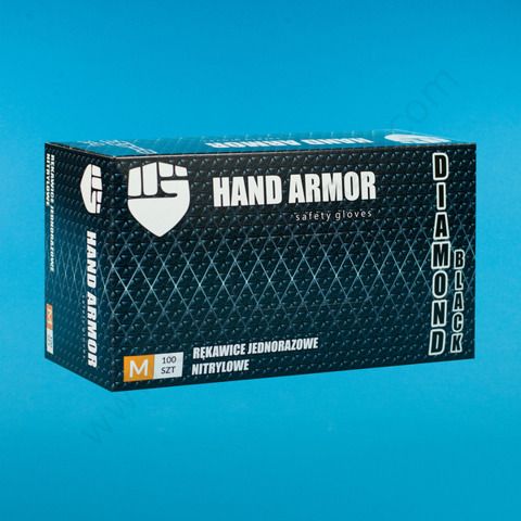 Rękawice nitrylowe, bezpudrowe, wytrzymałe, czarne (100 szt.) - Hand Armor